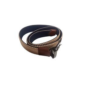 Tommy Bahama Belt Leather Trim Khaki Blue Brown Braided Reversible Swordfish